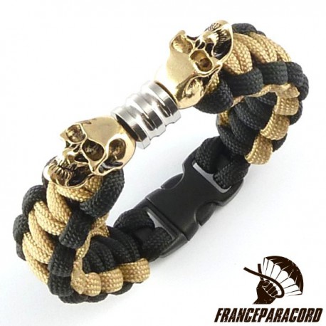 Cobra Bracelet With Bead, Charm Skulls & Side Release Buckle